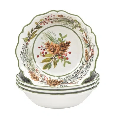 Certified International Winters Forest Set Of 4 All Purpose Bowl 8.5" X 2" In Brown;white;green;red