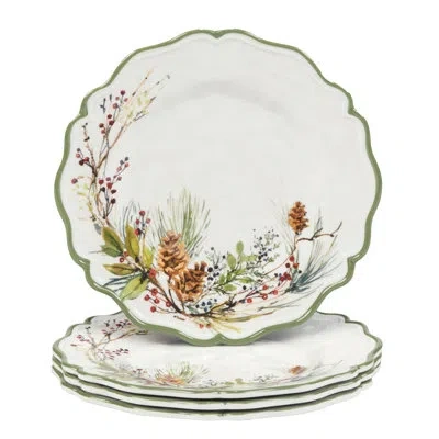 Certified International Winters Forest Set Of 4 Salad Plate 9" In Brown;white;green;red