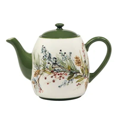 Certified International Winters Forest Teapot 9" X 5.25" X 6.5" 36oz In Brown;white;green;red