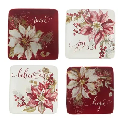 Certified International Winters Joy 4-pc. Earthenware Appetizer Plate In Red