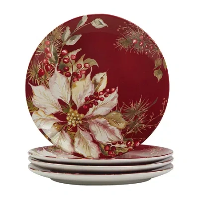 Certified International Winters Joy 4-pc. Earthenware Dinner Plate In Red
