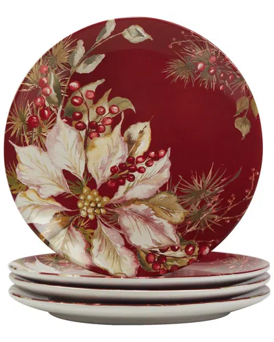Certified International Winters Joy 11" Dinner Plates Set Of 4 In Red