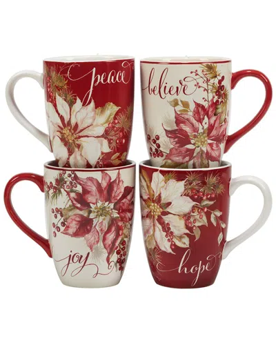 Certified International Winters Joy 16 oz Mugs Set Of 4 In Red