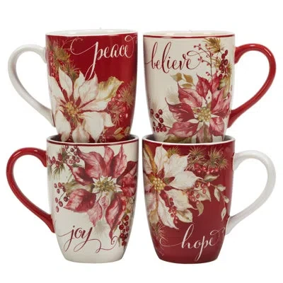 Certified International Winters Joy Set Of 4 Mug 16 Oz. Asst. In White;red