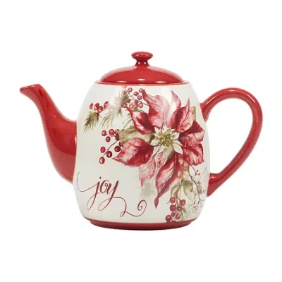 Certified International Winters Joy Teapot In Red