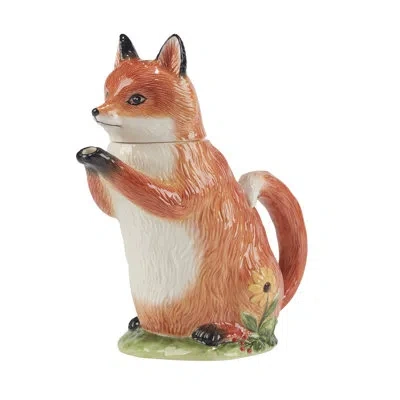 Certified International Woodland Critters 3-d Fox Teapot In Black;brown;white;green
