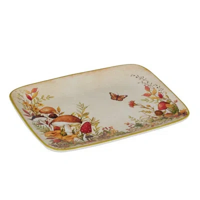 Certified International Woodland Critters Rectangular Platter In Black;brown;white;green;yellow;pink;oran