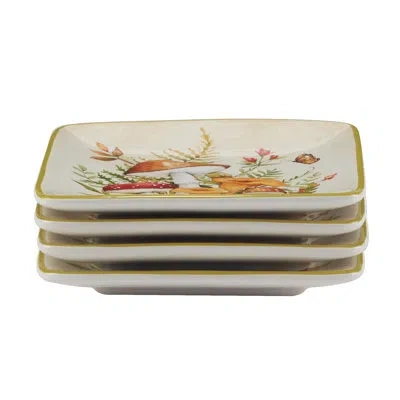 Certified International Woodland Critters Set Of 4 Canape Plates In Black;brown;white;green;gray;red;beige;y