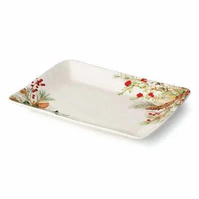 Certified International Woodland Rectangular Platter — A Refined 14x10-inch White Stoneware Serving Surface Framed By Winter In Multi
