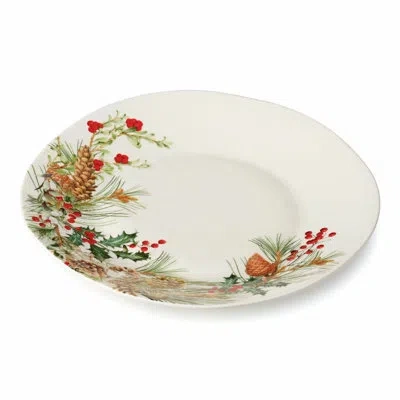 Certified International Woodland Round Platter — A Graceful 13-inch White Stoneware Centerpiece Encircled By Lush Winter Woo In Multicolored