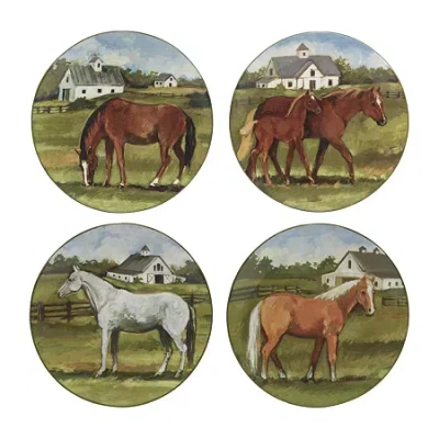 Certified International York Stables 4-pc. Earthenware Dinner Plate In Green