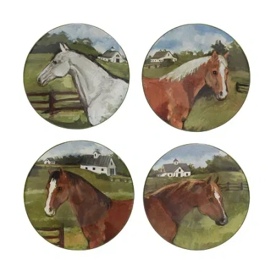 Certified International York Stables 4-pc. Earthenware Salad Plate In Green