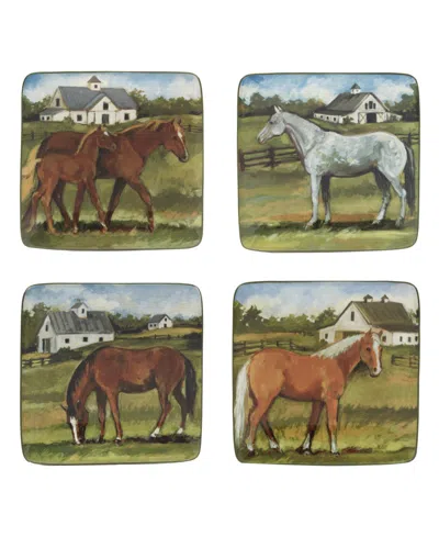 Certified International York Stables Set Of 4 Canape Plates 6"