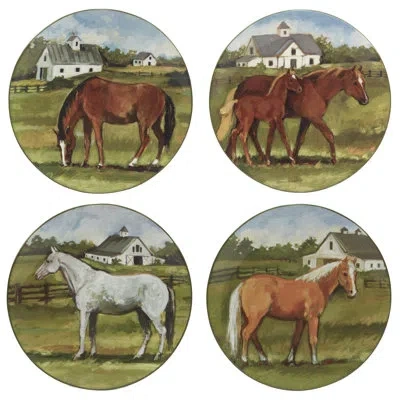 Certified International York Stables Set Of 4 Dinner Plate 10.5" 4 Asst. In Blue;brown;green