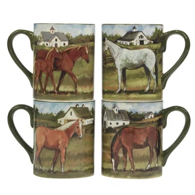 Certified International York Stables Set Of 4 Mug 14 Oz. 4 Asst. In Blue;brown;green