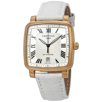 Certina Ds Podium Silver Dial White Leather Watch C025.510.36.033.00 In Black / Rose / Silver / White