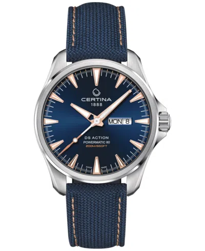 Certina Men's Swiss Automatic Ds Action Day-date Powermatic 80 Blue Synthetic Strap Watch 41mm In No Color