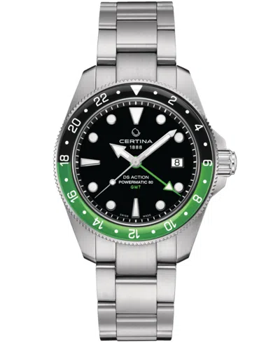 Certina Men's Swiss Automatic Ds Action Gmt Powermatic 80 Stainless Steel Bracelet Watch 41mm In Green