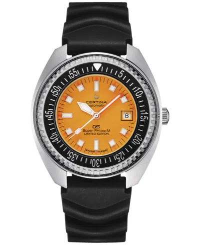 Certina Men's Swiss Automatic Ds Ph1000m Powermatic 80 Black Rubber Strap Watch 44mm In Orange