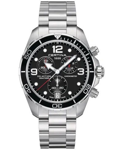 Certina Men's Swiss Chronograph Ds Action Stainless Steel Bracelet Watch 43mm In Black