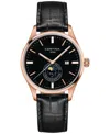 Certina Men's Swiss Ds-8 Moon Phase Black Leather Strap Watch 41mm In Black