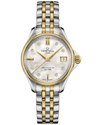 Certina Women's Swiss Automatic Ds Action Diamond Accent Two-tone Stainless Steel Bracelet Watch 35mm In White Mother Of Pearl