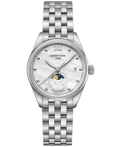 Certina Women's Swiss Ds-8 Moon Phase Stainless Steel Bracelet Watch 33mm In Mother Of Pearl