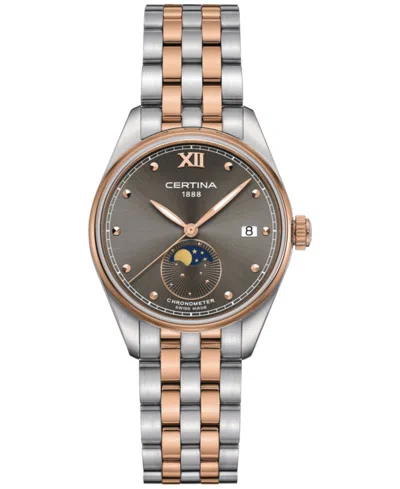 Certina Women's Swiss Ds-8 Moon Phase Two-tone Stainless Steel Bracelet Watch 33mm In Grey