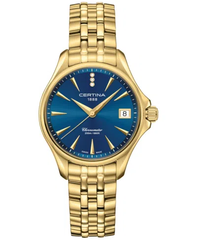Certina Women's Swiss Ds Action Diamond Accent Gold-tone Stainless Steel Bracelet Watch 34mm In Blue