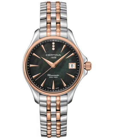 Certina Women's Swiss Ds Action Diamond Accent Two-tone Stainless Steel Bracelet Watch 34mm In Black Mother Of Pearl