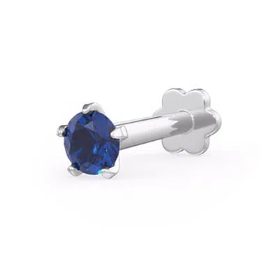 Cervin Blanc Women's Blue Sapphire Nose Piercing Pin In White Gold Screwbacks Gemstones Stud