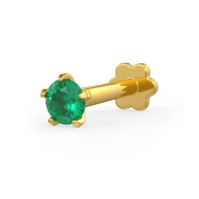 Cervin Blanc Women's Deep Green Emerald Nose Piercing Pin In Yellow Gold Screwbacks Gemstones Stud