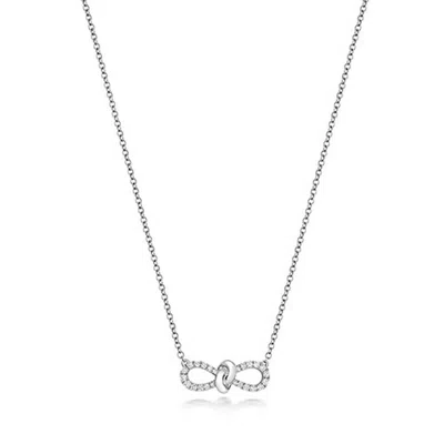 Cervin Blanc Women's Diamond Bow Ribbon Necklace In White Gold