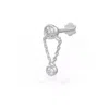 Cervin Blanc Women's Diamond Cartilage Stud Chain Drop In White Gold Singular Earring In White