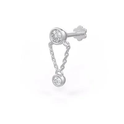 Cervin Blanc Women's Diamond Cartilage Stud Chain Drop In White Gold Singular Earring