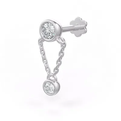 Cervin Blanc Women's Diamond Cartilage Stud Chain Drop In White Gold  Singular Earring