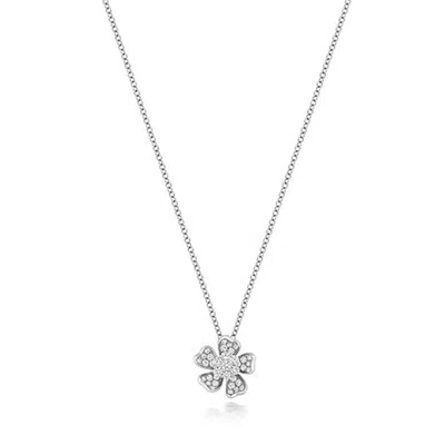 Cervin Blanc Women's Diamond Clover Flower Necklace In White Gold