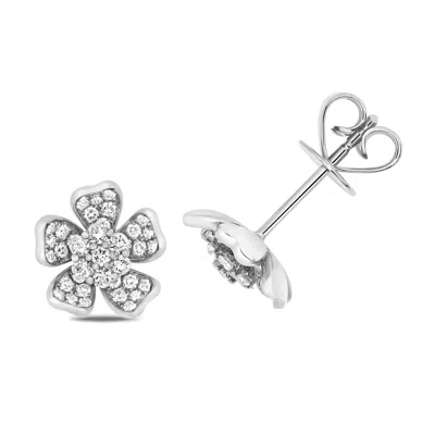 Cervin Blanc Women's Diamond Clover Flower Studs In White Gold