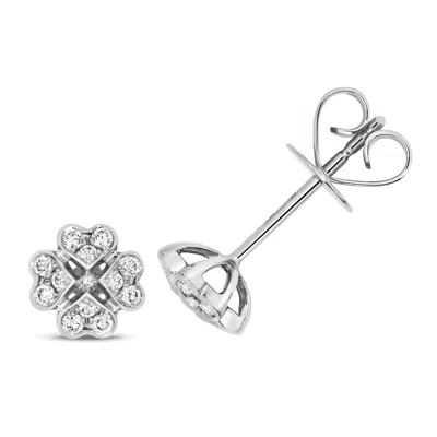 Cervin Blanc Women's Diamond Clover Studs In  White Gold