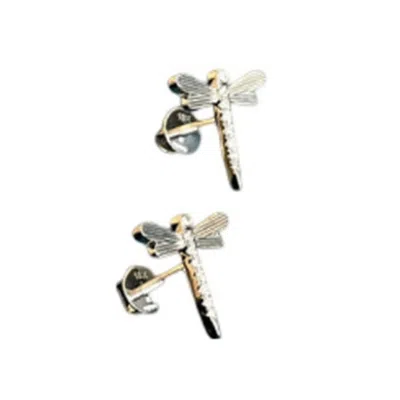 Cervin Blanc Women's Diamond Earrings Dragonfly Studs White Gold Screwbacks