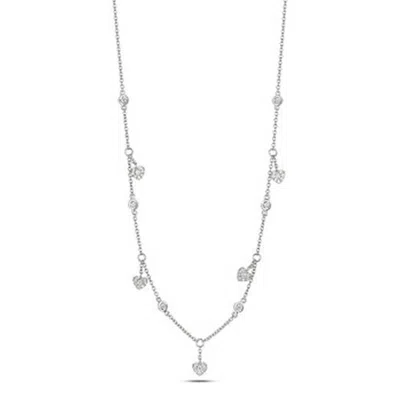 Cervin Blanc Women's Diamond Heart Charms Necklace In White Gold Half Carat