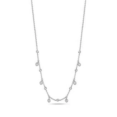 Cervin Blanc Women's Diamond Necklace Rubover Teardrops Charms In White Gold