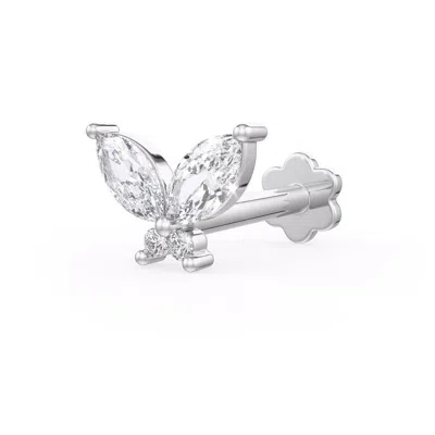 Cervin Blanc Women's Diamond Nose Pin Stud In White Gold Marquise Cut Butterfly Screwback Flat Back Piercing