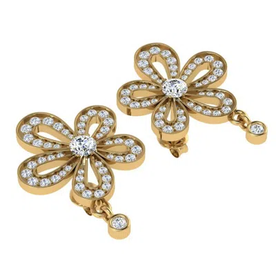Cervin Blanc Women's Grey / Gold Diamond Earrings Plumeria Flower Studs In Yellow Gold In Multi