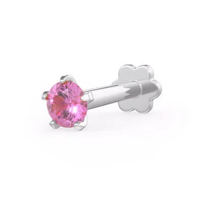 Cervin Blanc Women's Pink Sapphire Nose Piercing Pin In White Gold Screwbacks Gemstones Stud