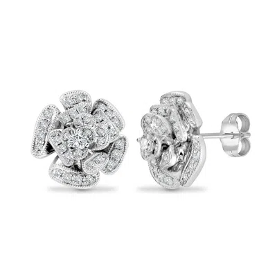 Cervin Blanc Women's Rose Gold White Diamond Earrings Studs Alpine Rose