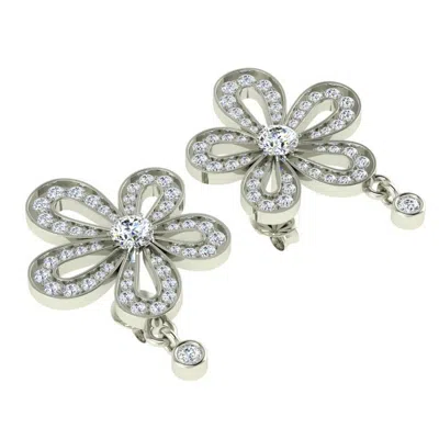 Cervin Blanc Women's Silver Diamond Earrings Plumeria Flower Studs With Charm