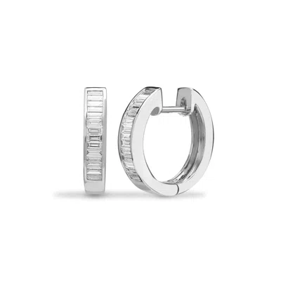 Cervin Blanc Women's Silver White Gold Baguette Diamond Hoop Earrings