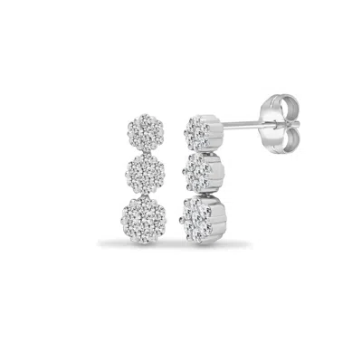 Cervin Blanc Women's Silver / White White Gold Diamond Daisy Cluster Drop Stud Earrings In Multi