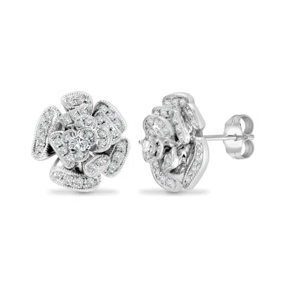 Cervin Blanc Women's Silver / White White Gold Diamond Rose Stud Earrings In Multi